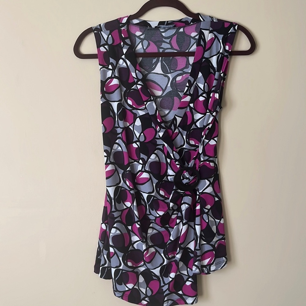 CAROLE LITTLE WOMENS V-NECK PURPLE FASHION TANK TOP WITH MOCK BELT SMALL